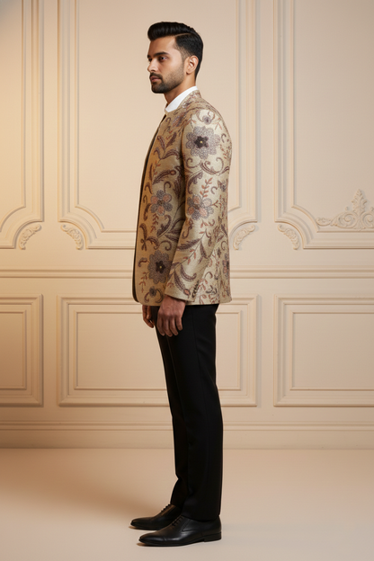 Men'sPremium Champagne Gold Jacquard Silk Blazer