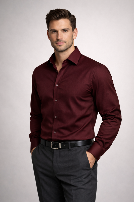 Men'sMaroon Formal Shirt | Premium Slim Fit Full Sleeve Shirt for Men