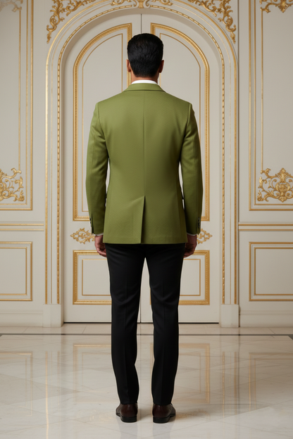 Men's Slim Fit Olive Green Jacquard Blazer