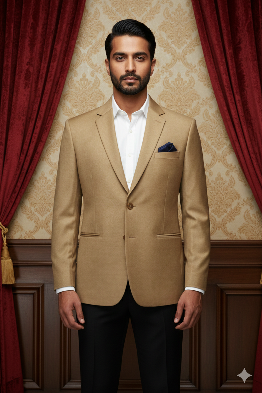 Men's Luxury Beige Jacquard Textured Blazer