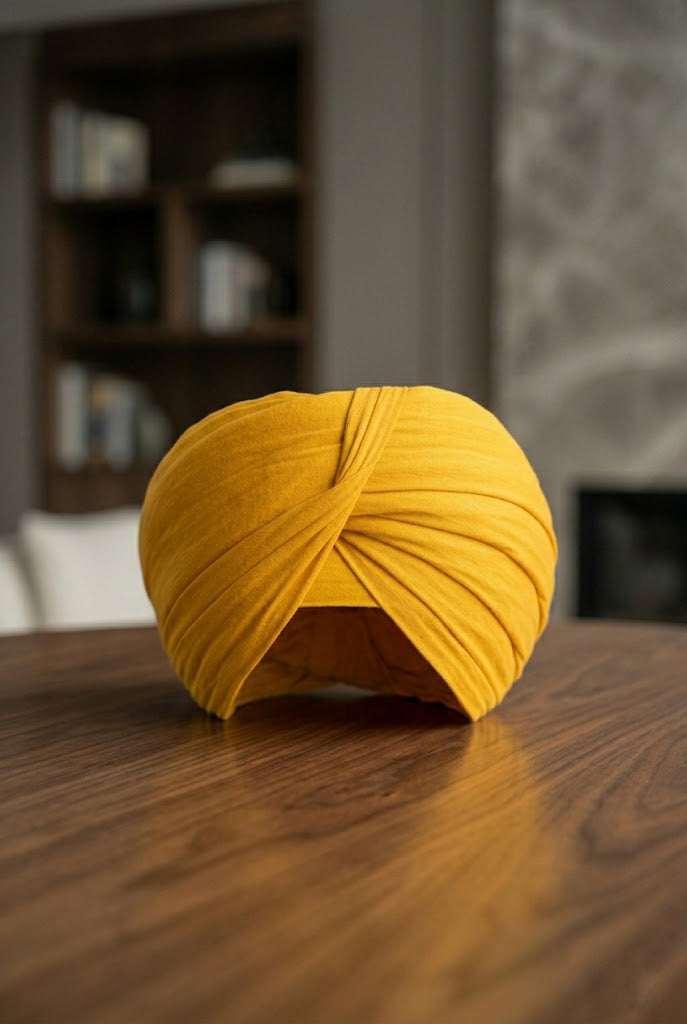 Golden Mustard Formal Turban , Radiant Pleated Stretch