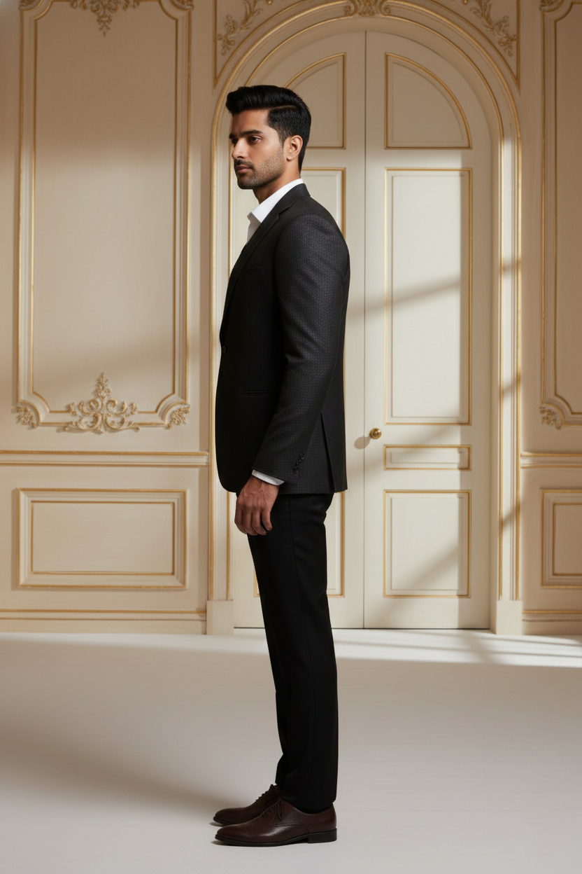 Men's Luxury Black Jacquard Slim Fit Blazer