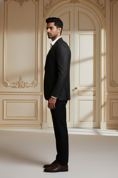 Men's Luxury Black Jacquard Slim Fit Blazer