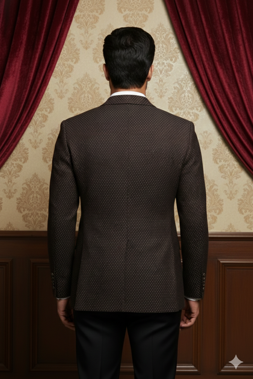 Men's Premium Chocolate Brown Micro-Dot Jacquard Blazer