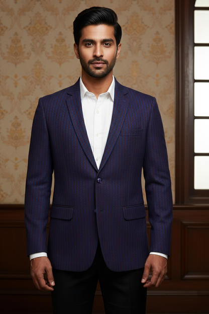 Men's Premium Navy Blue Micro-Textured Jacquard Blazer