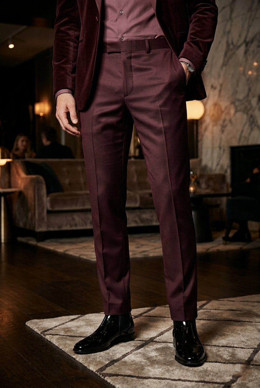 Deep Wine Slim-Fit Premium Partywear Trousers