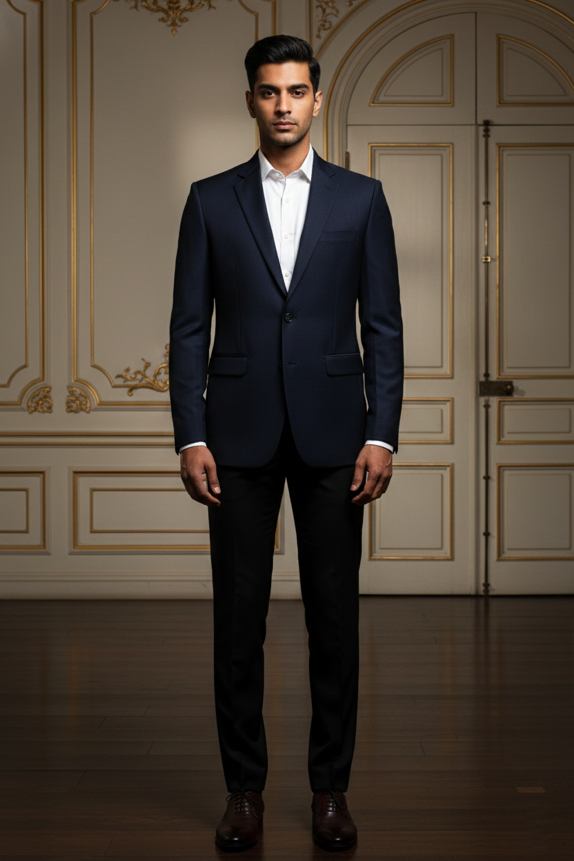 Premium Men's Navy Blue Jacquard Formal Blazer