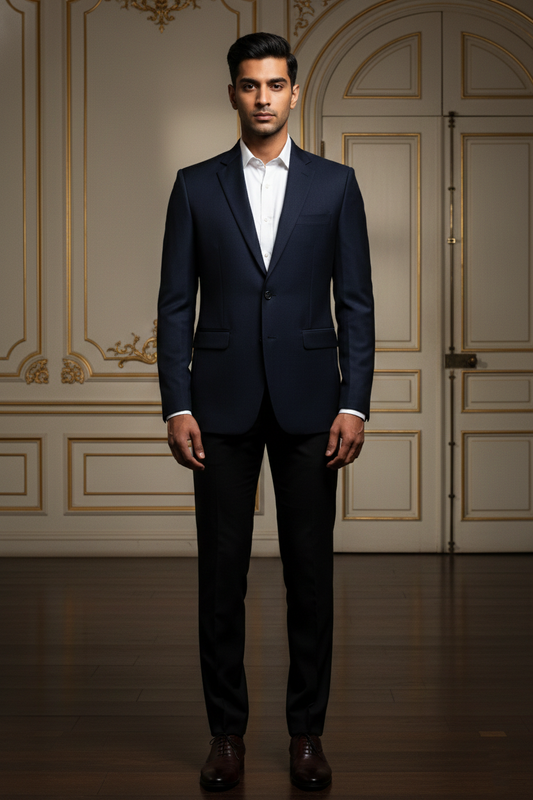 Premium Men's Navy Blue Jacquard Formal Blazer