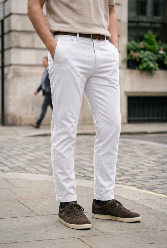 Slim-Fit Arctic White Chinos - Essential SuVBer Trousers