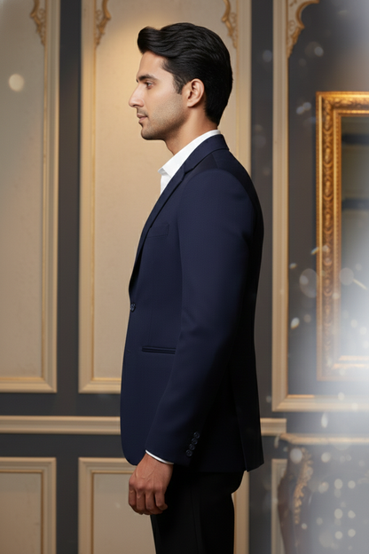Men's Premium Navy Blue Jacquard Formal Blazer