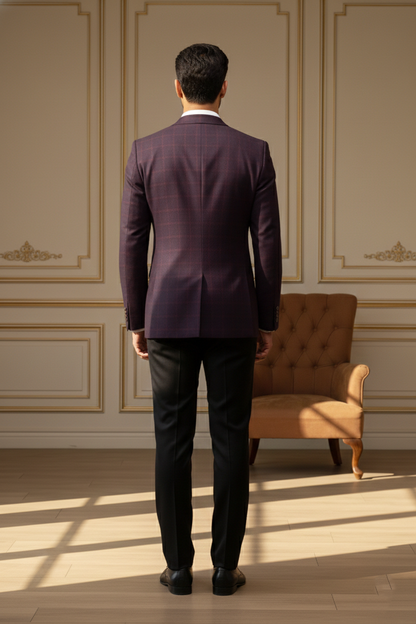Men's Slim-Fit Plum Windowpane Check Formal Blazer