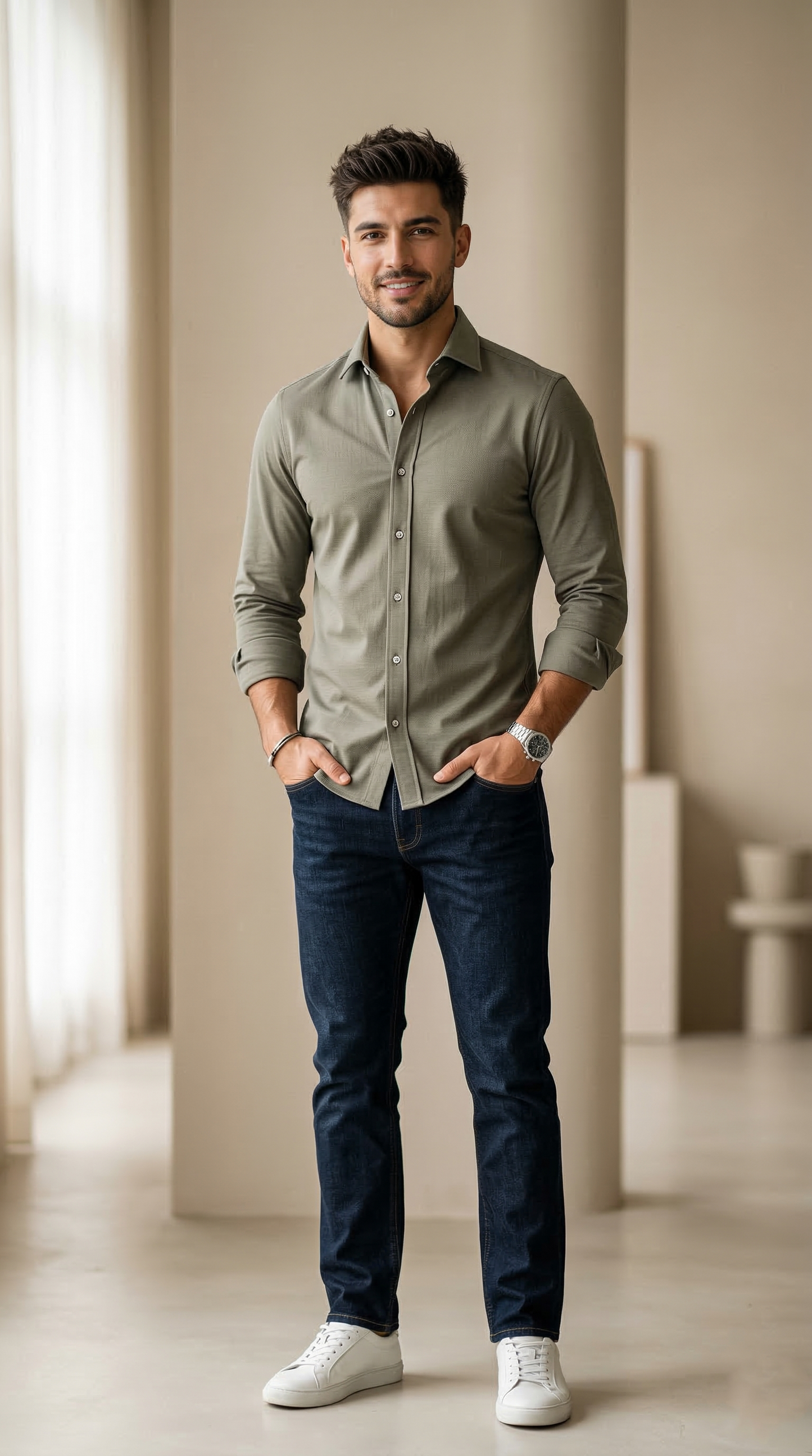 Men'sSage Green Jersey-Cotton , The Ultimate Comfort Casual Button-Down