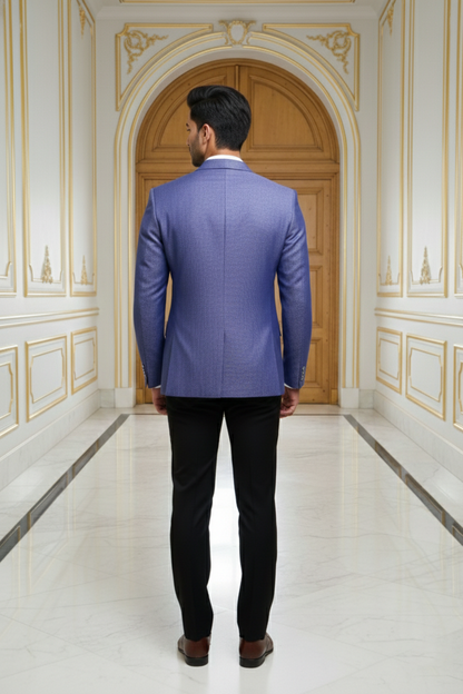 Men's Royal Blue Textured Jacquard Blazer