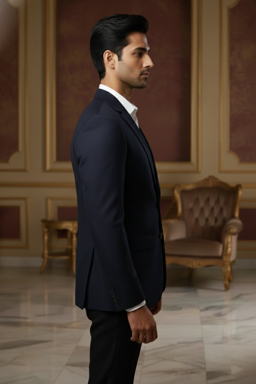 Men'sPremium Midnight Navy Blue Blazer , Essential Slim-Fit Formal Suit Jacket for Business & Occasions