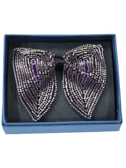 Hand-Beaded Silver & Purple Butterfly Bow Tie