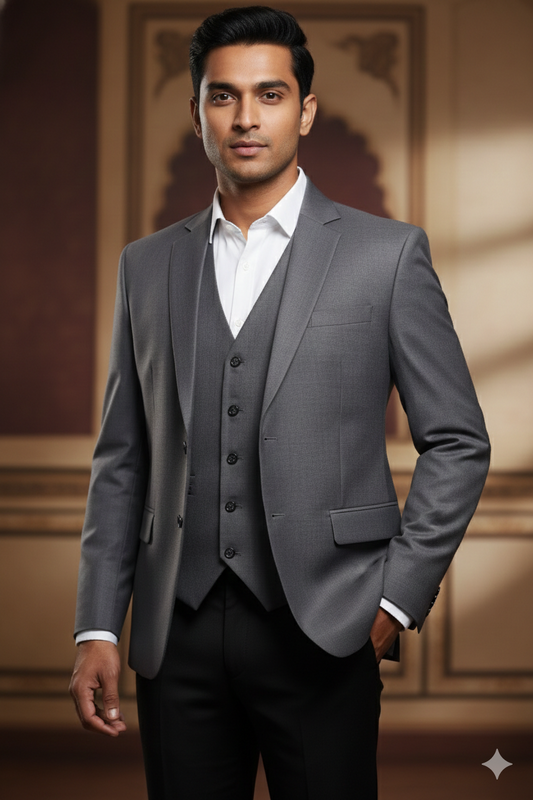 Premium Men's 3-Piece Slim Fit Suit - Slate Grey