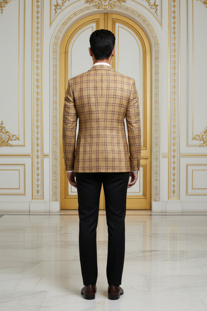 Men's Premium Khaki Checkered Jacquard Blazer
