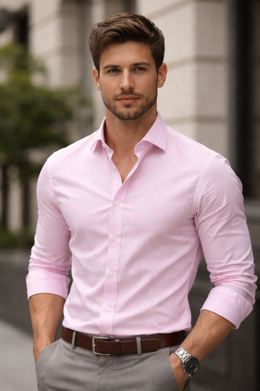 Men'sPink Formal Shirt | Cotton Blend Business & Party Wear Shirt