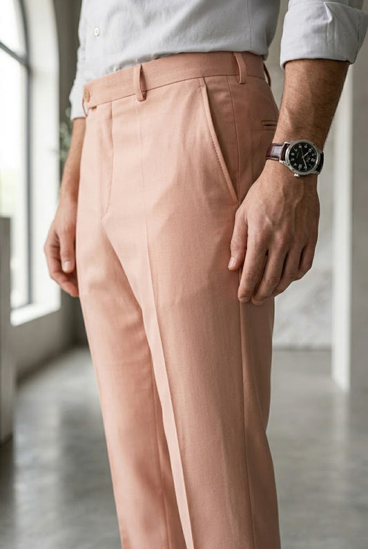 Men'sSalmon Pink Tailored Slim-Fit Trousers
