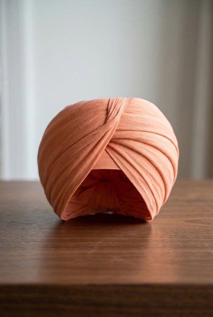 Elegant Peach Pleated Formal Turban , Soft Stretch Fit