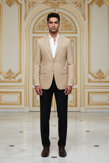 Men's Luxury Beige Jacquard Slim Fit Blazer