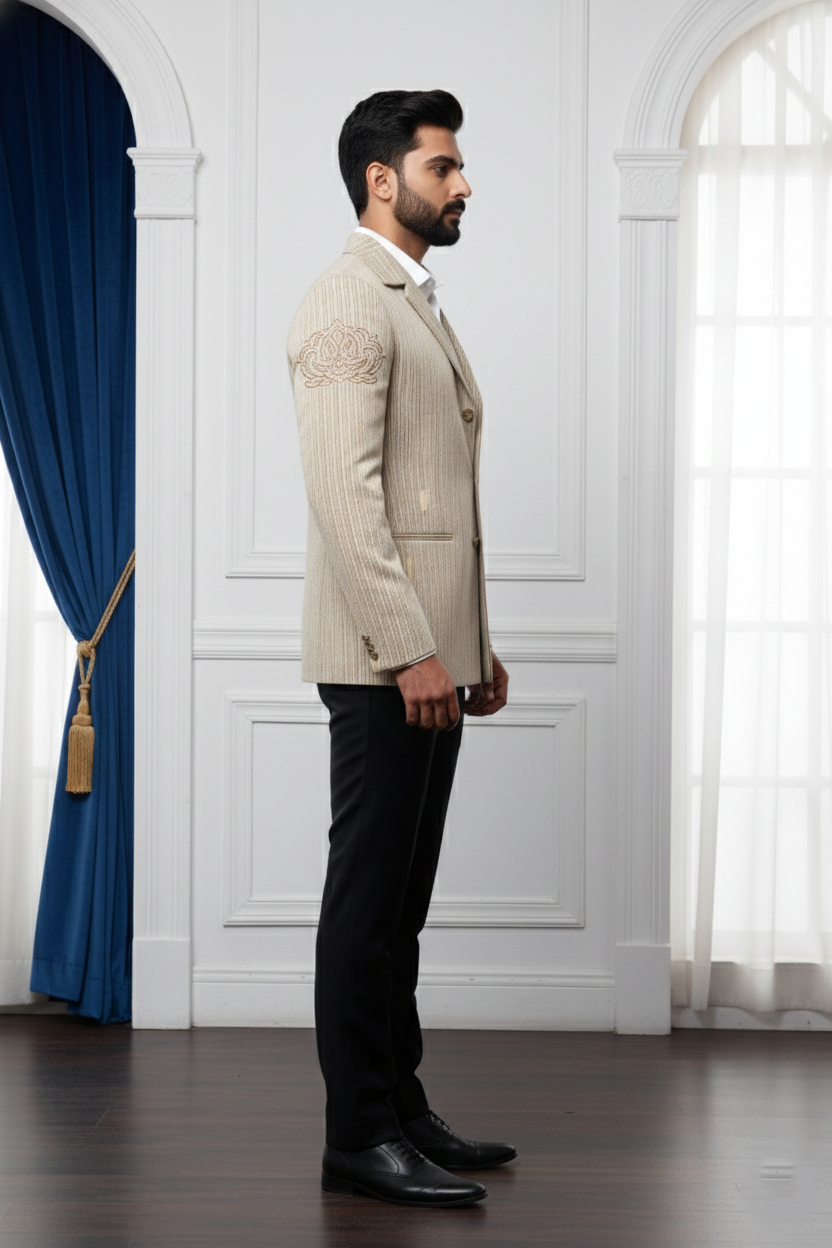 Men'sBeige Striped Designer Jacket