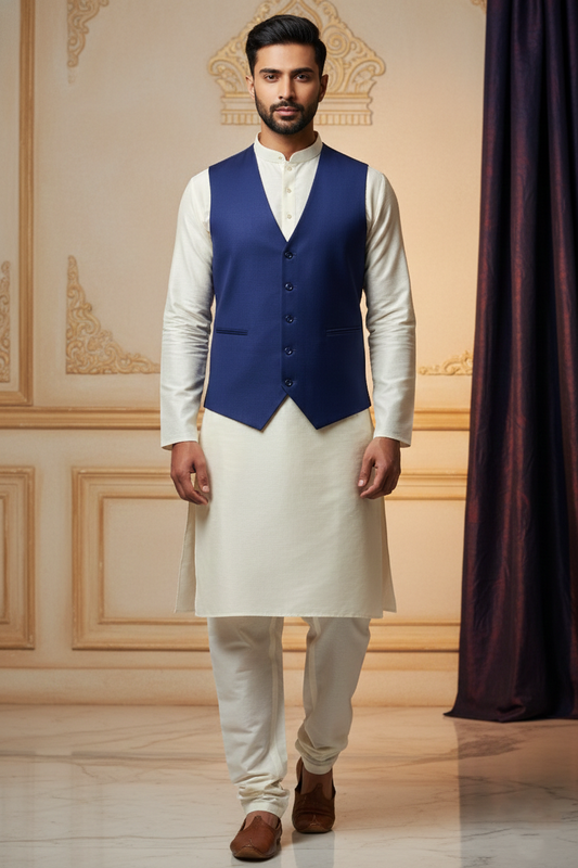 Men’s Royal Blue Classic Waistcoat | Slim Fit Formal Nehru Style Vest