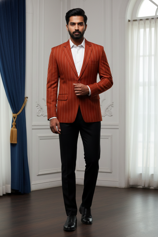 Men'sRust Orange Pinstripe Formal Blazer