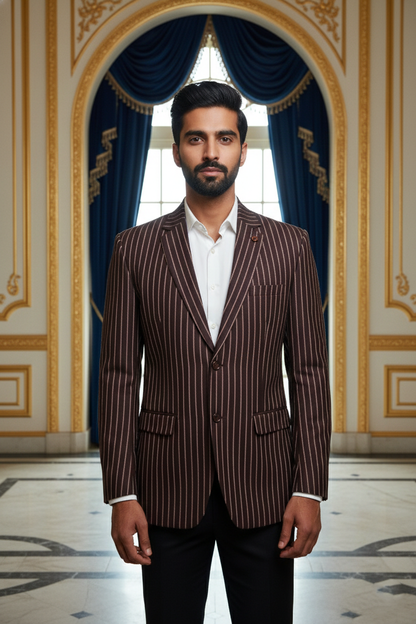 Men's Premium Brown Pinstripe Jacquard Blazer