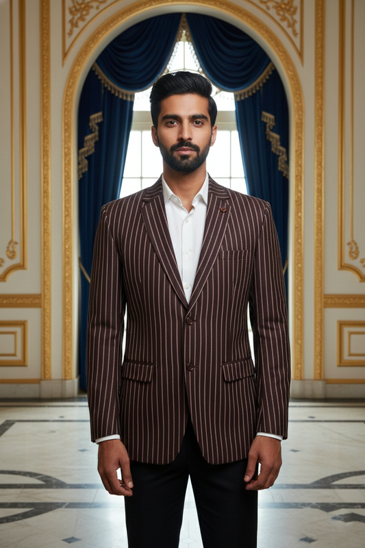 Men's Premium Brown Pinstripe Jacquard Blazer