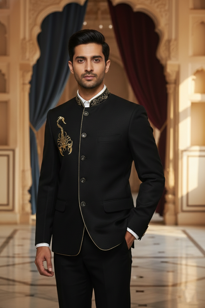 Men'sBlack Scorpion Embroidered Bandhgala