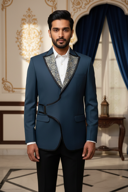 Men's Luxury Teal Blue Indo-Western Blazer