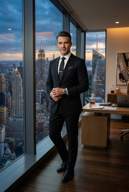 Executive Modern-Fit Business Suit , Midnight Black