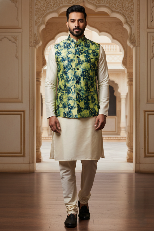 Cyber-Nature Fusion: The Digital Moss Nehru Jacket