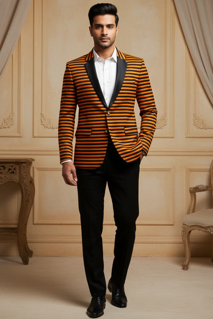 Orange & Black Striped Sculpted-Lapel Blazer