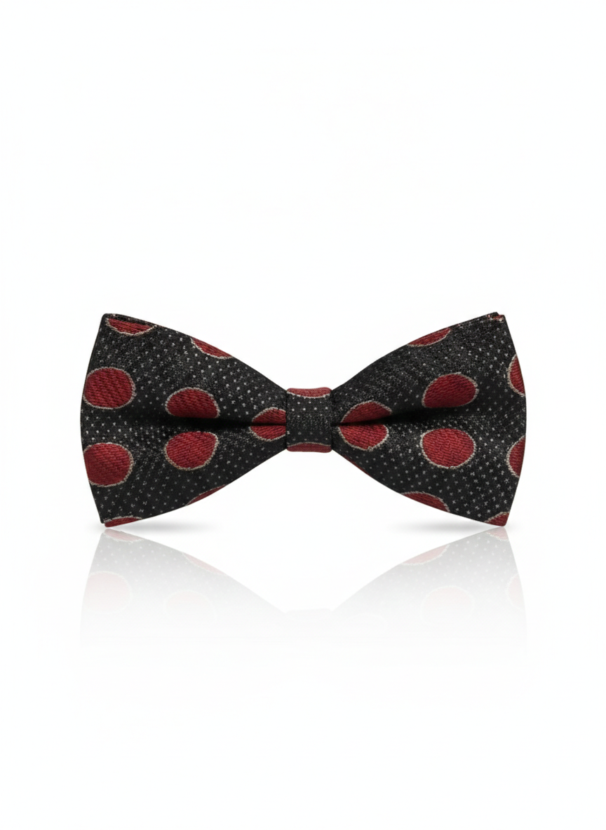 Classic Black Silk bow Tie with Red Circle Pattern , Formal Men'sAccessory