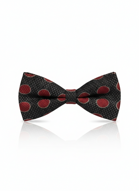 Classic Black Silk bow Tie with Red Circle Pattern , Formal Men'sAccessory