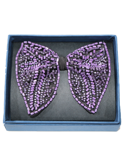 Lavender Purple Beaded Butterfly Bow Tie