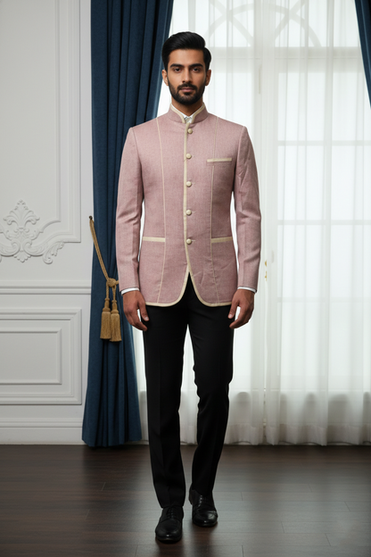 Men’s Blush Pink Linen Nehru Jacket