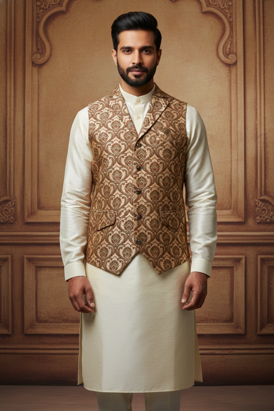 Men’s Vintage Brocade Damask Waistcoat – Formal Victorian Style Vest