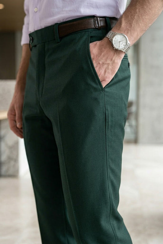 Men'sForest Green Tailored Slim-Fit Trousers