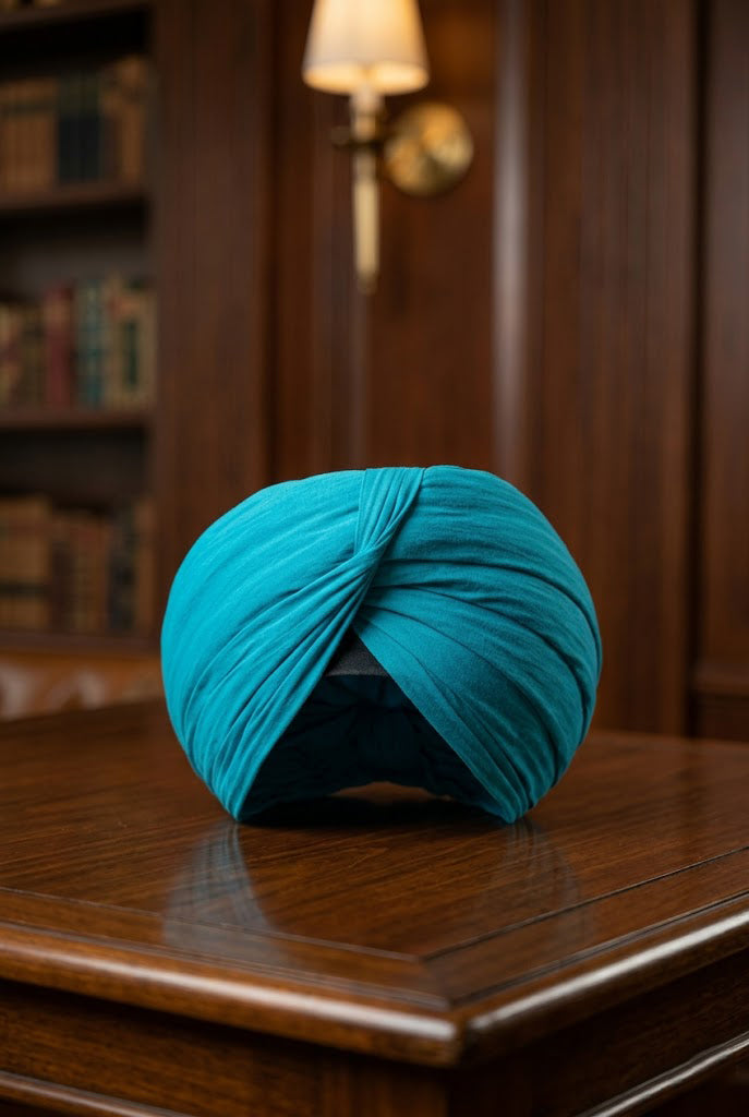 Royal Teal Pleated Formal Turban , Soft Stretch Luxe