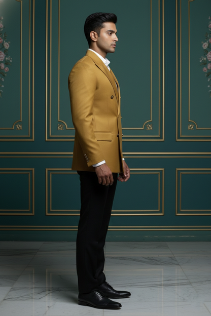 Men'sPremium Mustard Yellow Double-Breasted Blazer , Luxury Slim-Fit Formal Peak Lapel Jacket