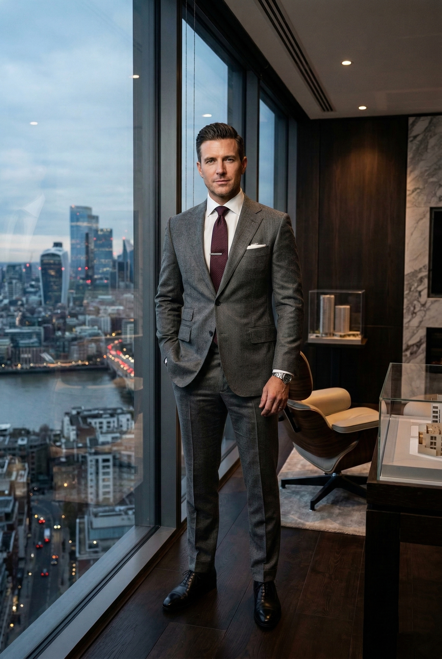 Bespoke Charcoal Grey Business Suit , Slim Executive Fit