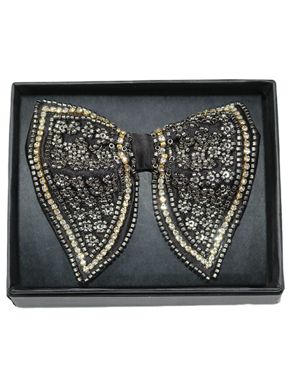 Silver-Mist: Hand-Embroidered Butterfly Bow Tie