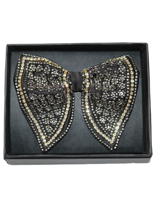 Silver-Mist: Hand-Embroidered Butterfly Bow Tie