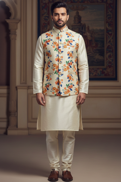 Efflorescent Elegance: The Tropical Hibiscus Nehru Jacket
