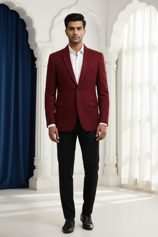 Men's Slim Fit Maroon Textured Blazer