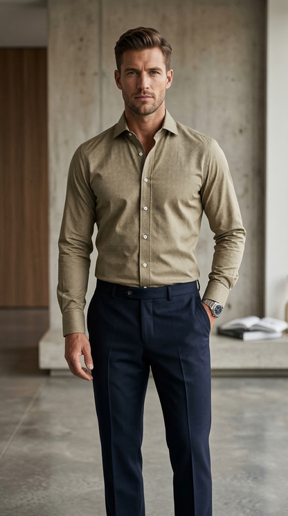 Men'sTailored Fit Textured Flannel Shirt , Olive Sage Heather