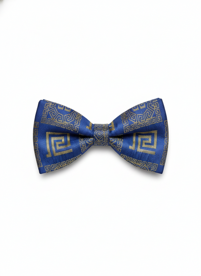 Royal Blue & Gold Patterned Bow Tie – Elegant Formal Accessory